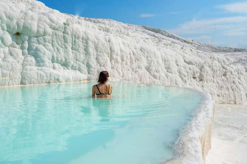 Bodrum:Pamukkale Cotton Castle & Hierapolis Day Trip w/Lunch - First sight of the Cotton Castle