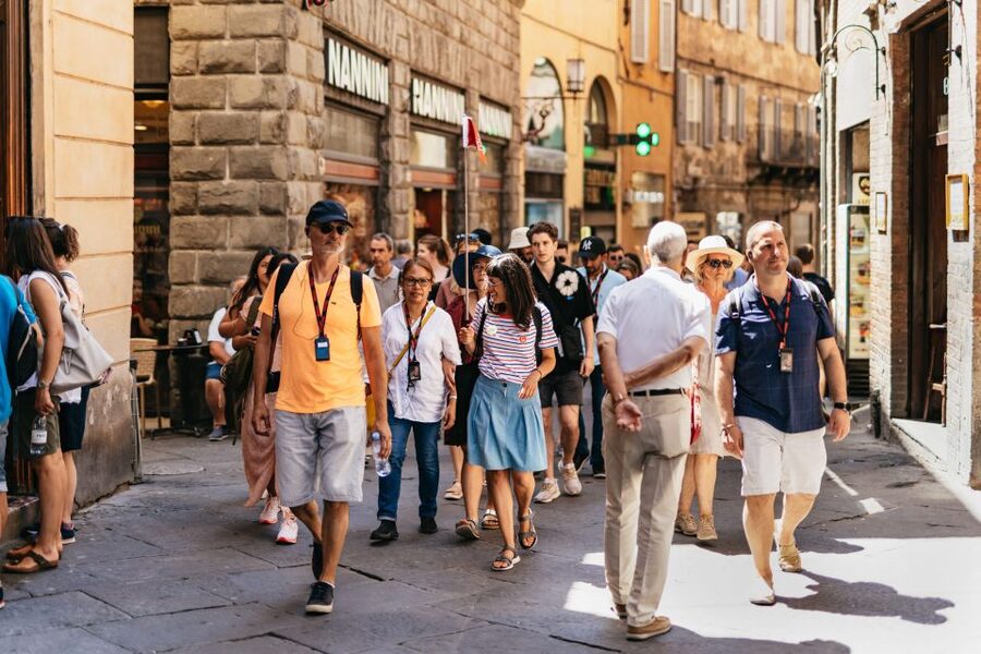 From Florence: Siena, San Gimignano, Pisa & Lunch at Winery - Siena: Gothic stone, yellow walls, and Piazza del Campo