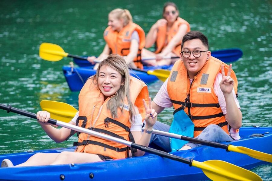 From Hanoi: Halong Bay Day Trip w/ Cave, Island & Kayak - The sunset party on the return cruise