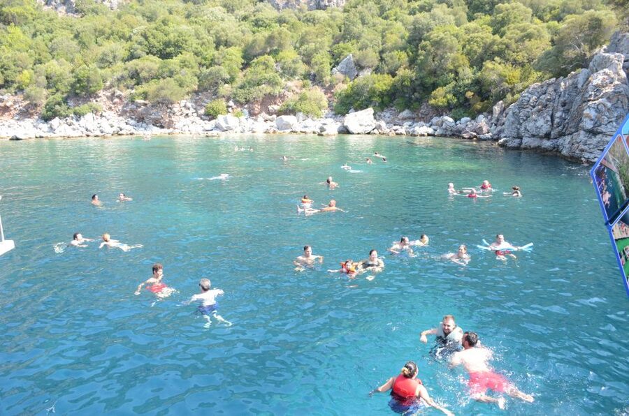 From Marmaris: Day Trip by Glass Bottom Semi Submarine - The glass-bottom viewing room and sunken boat