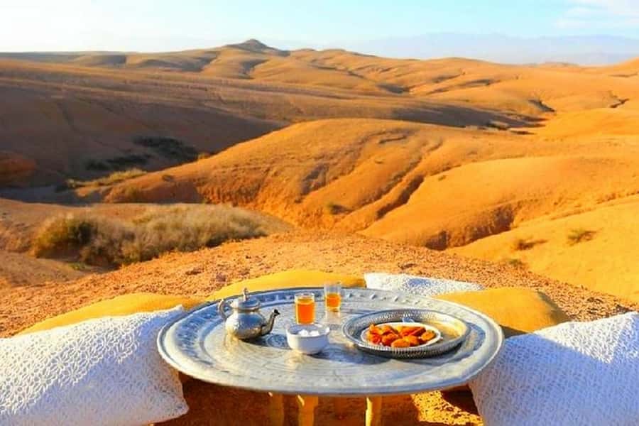 From Marrakech: Atlas Mountains and Three Valleys Day Trip - Mint tea and sunset over the stony dunes
