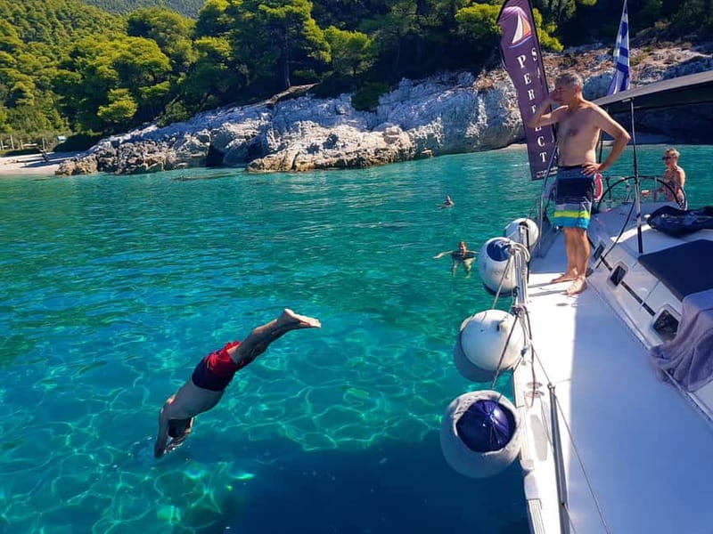 From Skiathos Marina: Yacht Sailing Day Trip with Lunch - Dasia cave and the final swim at Arkos