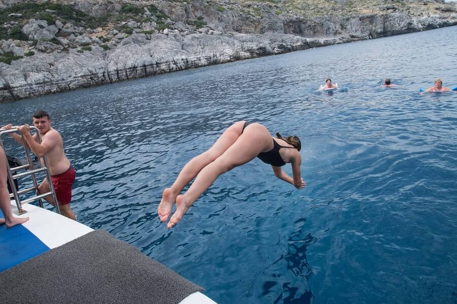 Rhodes: Lindos Cruise with 2 Swim Stops - Boat comfort, seating, and onboard service