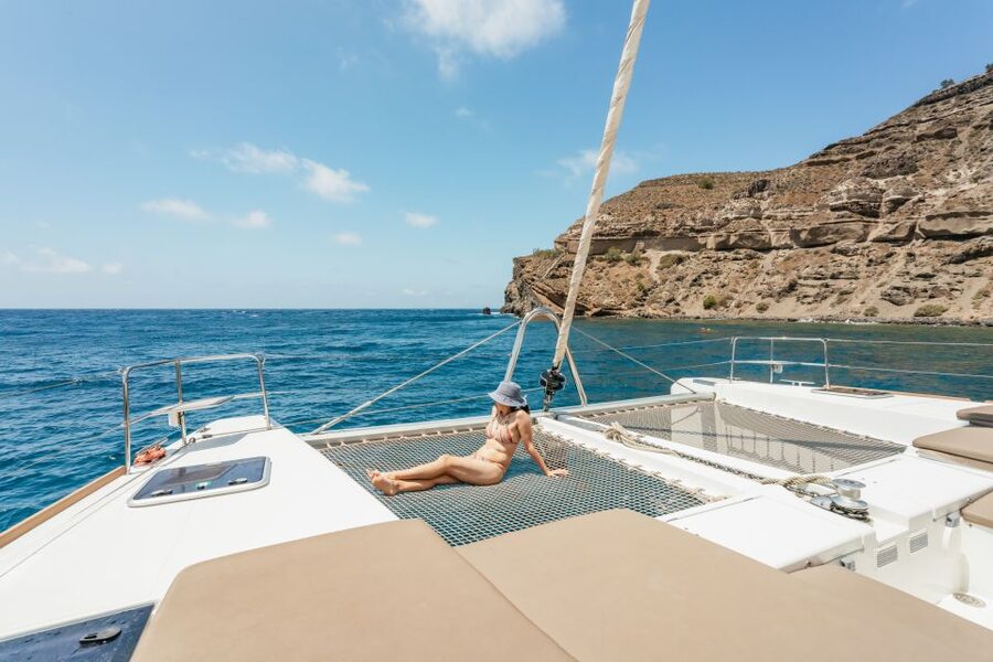Santorini: Luxury Catamaran Day Trip with Meal and Open Bar - Morning sailing or sunset cruise?